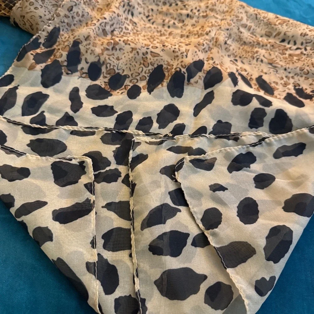 Animal Print Scarf Set Leopard Snakeskin Brown Tan Lightweight‎ Oblong 2 Piece
